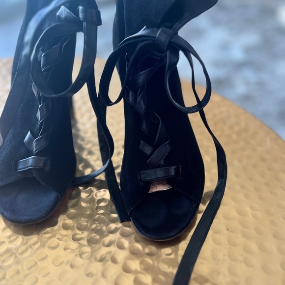 Gianvito Rossi Marie Velvet Ankle Boots Lace Up Open Toe - Picture 13 of 13